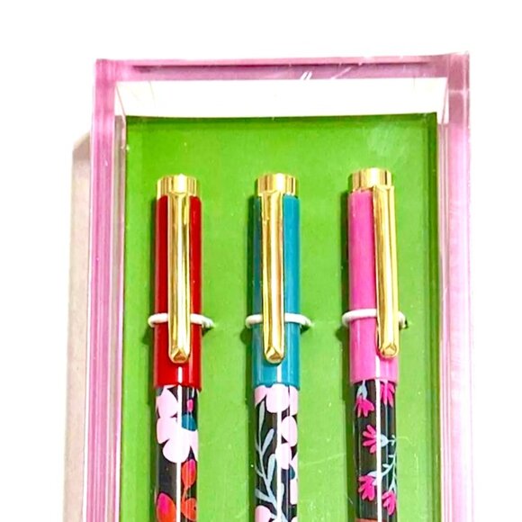 Kate Spade New York Fine Tip Pen Set of 3 Acrylic Desk Organizer Tray Floral NWT - Picture 3 of 5